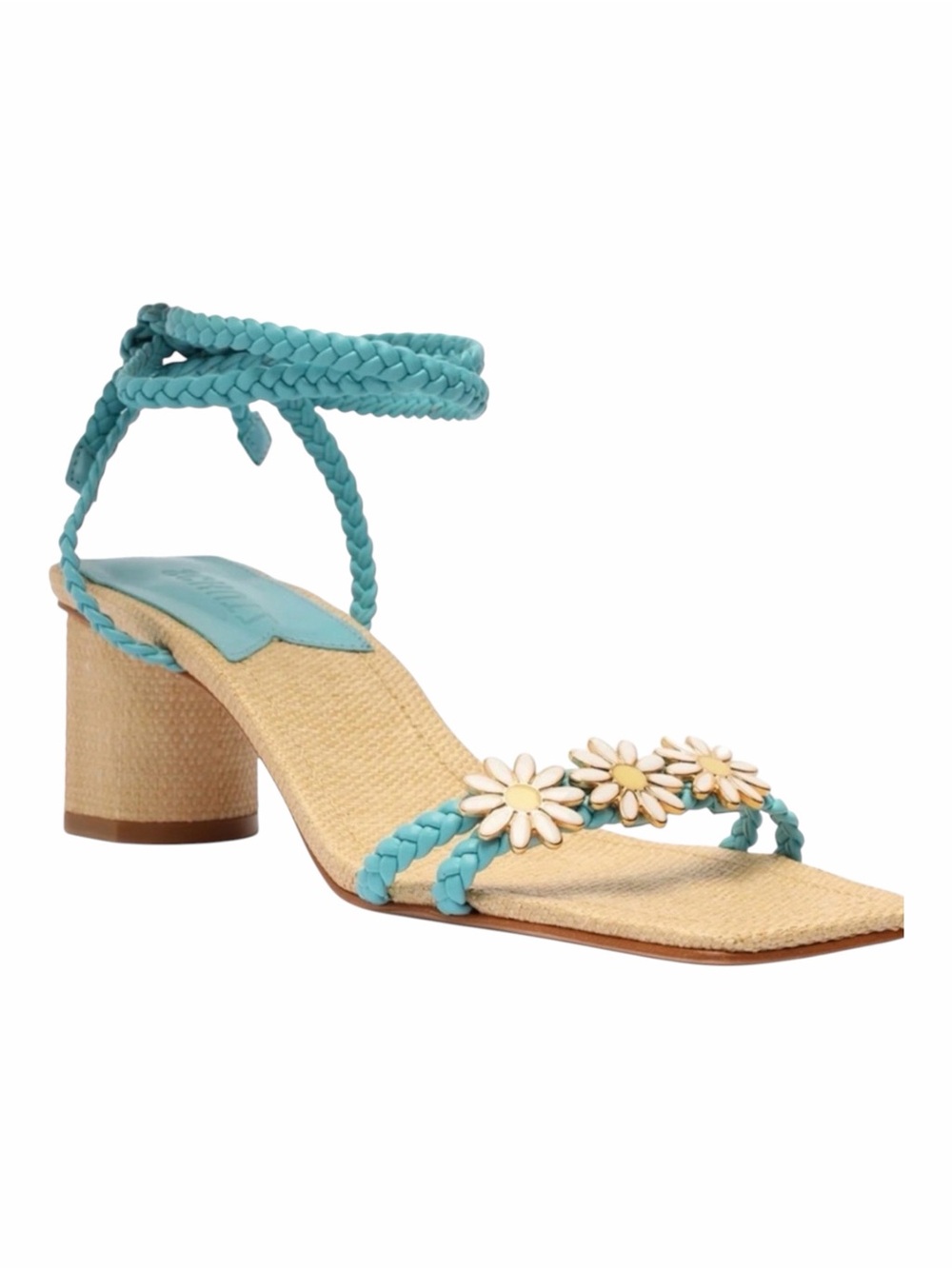 Schutz Hina Mid Daisy Raffia Lace-Up Block Heel Sandals NIB Dust Bag Size 9.5